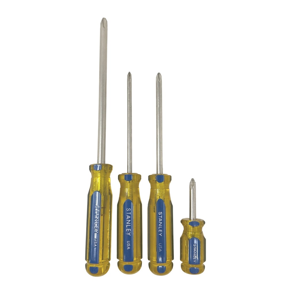 VTG Stanley USA Philips Head Screwdriver Set 4 Pc Translucent Yellow Blue Grip